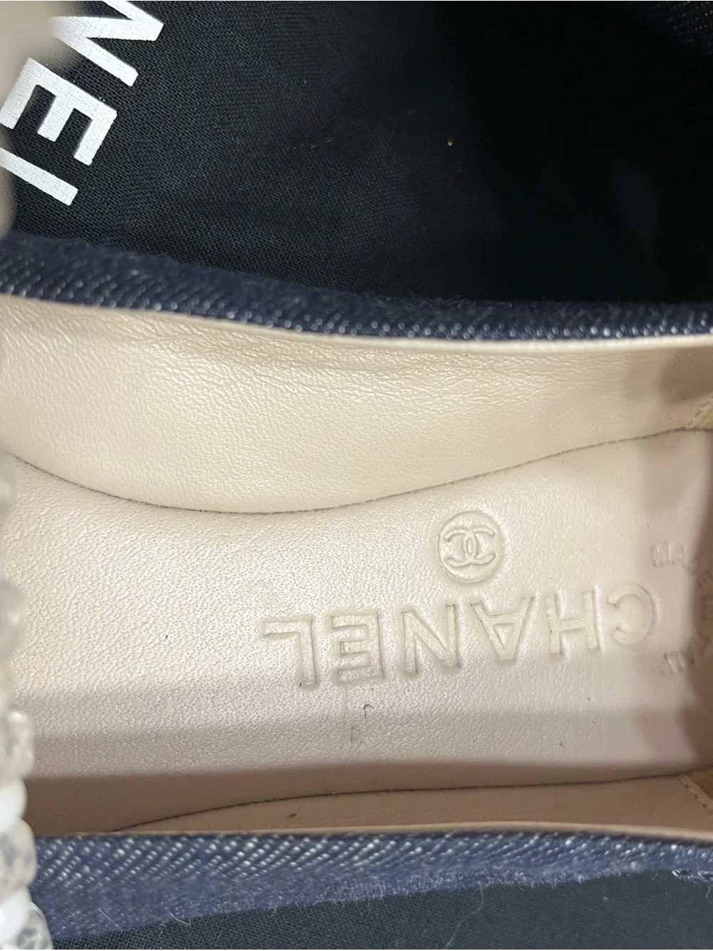 CHANEL Navy Denim Round-Toe Flat Pump